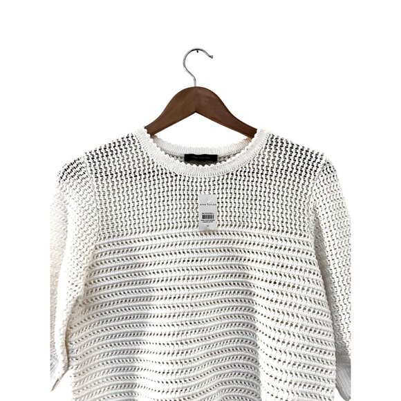 Ann Taylor Womens White Open-Knit Pullover Short Sleeve Sweater Medium - Picture 5 of 7